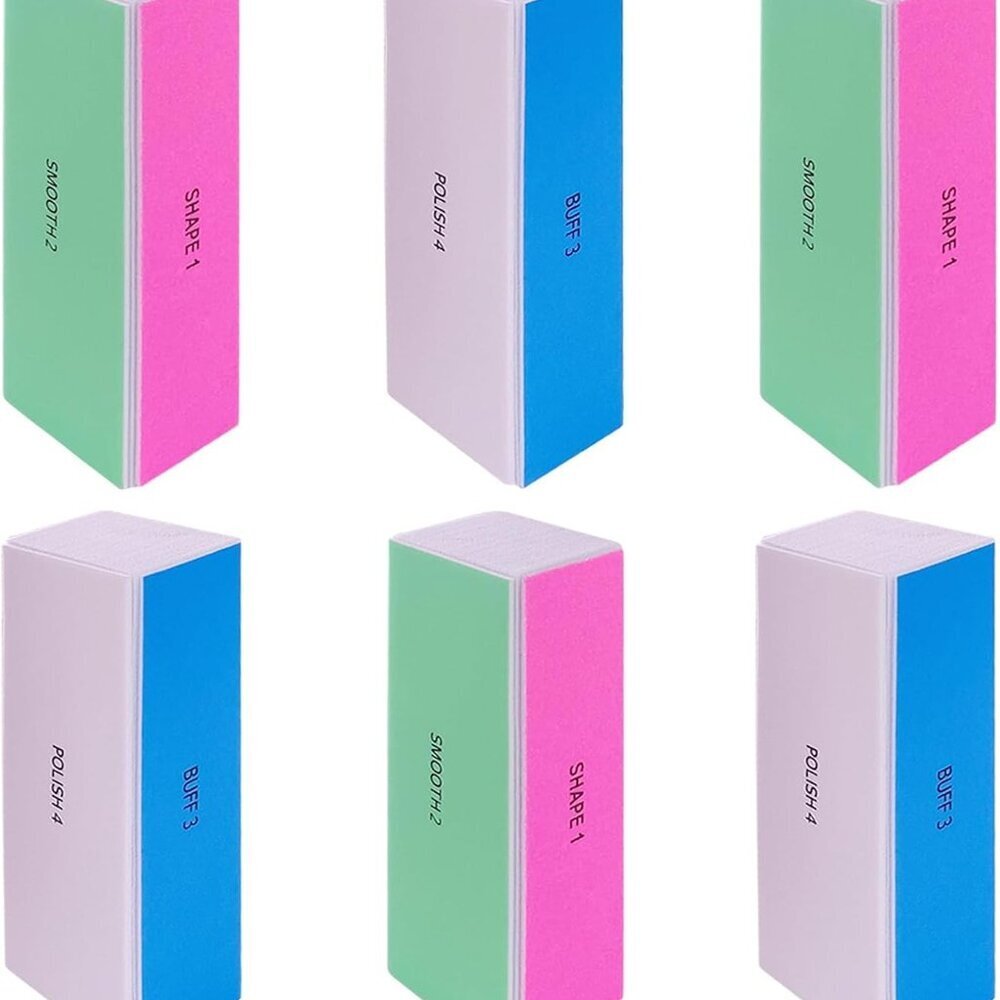 4 Way Nail Buffer Block 6 pcs, Nail Shine Buffers Blocks Files for Natural and A